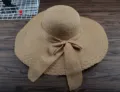 Sommer großer Krempe Strohhut mit Schleife Strand Sonnenschutz Hut Variante Modell. - M (56-58cm) / Hellbraun