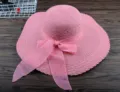 Rosa Strohhut mit breiter Krempe und Schleife, stilvoller Sonnenschutz Strand Sonnenhut. - M (56-58cm) / Rosa