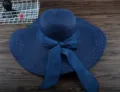Dunkelblaue Strohhut mit breiter Krempe und Schleife Sommer Strand Kappen Damenhut UV Schutz - M (56-58cm) / Marineblau