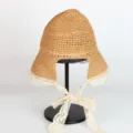 Woven straw sun hat for women with cute lace trim and bow tie, perfect for beach and travel. - M (56-58cm) / 273 Khaki