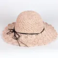Women's wide brim straw sun hat, chic beige crochet beach hat with stylish black string bow. - M (56-58cm) / 271 Pink