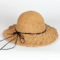 Womens woven straw beach sun hat with black ribbon bow, foldable wide brim summer hat. - M (56-58cm) / 271 Khaki