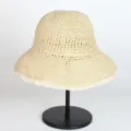 Beige woven straw sun hat with lace trim, wide brim beach hat for women summer travel. - M (56-58cm) / 257 Beige
