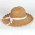 Women Straw Sun Hat Woven Beach Hat with Elegant White Lace Ribbon Summer Variant - M (56-58cm) / 261 Khaki