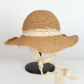 Women wide brim straw sun hat with elegant lace ribbon, perfect for beach vacation and summer outdoor. - M (56-58cm) / 155 Khaki