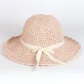 Stylish women's straw sun hat with white lace bow, perfect for beach and outdoor travel. - M (56-58cm) / 261 Pink