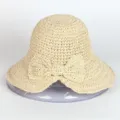 Woven straw sun hat for women, wide brim beach hat with bow detail, stylish summer sun protection. - M (56-58cm) / 269 Beige