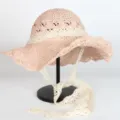 Women pink straw sun hat with white lace tie, wide brim beach hat for summer outdoor travel. - M (56-58cm) / 154 Pink