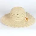 Beige wide brim straw hat for women, elegant floral decoration, perfect summer beach sun hat. - M (56-58cm) / 265 Beige