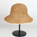 Woven straw hat with white lace trim, wide brim summer beach sun protection hat khaki - M (56-58cm) / 257 Khaki