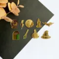 Gold mirror acrylic Halloween charms set, pumpkin bat and witch hat pieces for party decor. - Laser Engraved 9-Piece Set