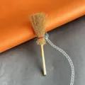 Miniature Halloween decorative broom, wooden handle with natural straw for cake topper. - Finished Small Broom