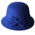 Blue wool bowler hat for women, elegant dome hat with cute bowknot detail, casual chic. - M (56-58cm) / Sapphire Blue