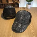 Black rhinestone mesh baseball cap for women, sparkling crystal bling summer sun hat - Adjustable / Silver (Full Rhinestone Mesh Cap)
