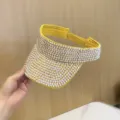 Visiera parasole in strass giallo, cappello estivo scintillante con cristalli. - Regolabile / Giallo