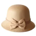 Classic khaki women's woolen cloche hat with cute bow detail, elegant British style bell hat. - M (56-58cm) / Khaki