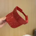 Cappello vuoto con strass rossi da donna, visiera parasole estiva all'aperto brillante. - Regolabile / Rosso