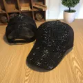 Black rhinestone baseball cap for women, stylish mesh trucker hat with dazzling crystal rhinestones. - Adjustable / Black (Full Rhinestone Mesh Cap)