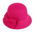Magenta woolen bucket hat with side bow, elegant women's dome basin hat for spring autumn. - M (56-58cm) / Rose Red
