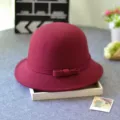 Women vintage burgundy dome bow wool hat autumn winter stylish casual retro cloche cap - M (56-58cm) / Dome Small Brim Bow / Burgundy