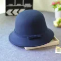 Navy blue felt cloche hat for women, autumn winter bow basin hat, retro vintage hat. - M (56-58cm) / Dome Small Brim Bow / Navy Blue