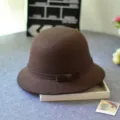Stylish brown dome cloche hat for women, elegant vintage bow felt bucket hat for autumn winter. - M (56-58cm) / Dome Small Brim Bow / Coffee