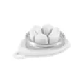 Flower egg slicer kitchen tool, white plastic base with stainless steel ring for easy cutting. - White