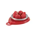 Red plastic egg slicer tool with metal wires for kitchen cooking food preparation gadget. - Red