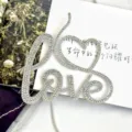 Rhinestone love cake topper detail shot, sparkling crystal letter decoration for romantic parties. - Love Heart / Width Approx 8.5CM