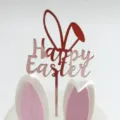 Osterhase Acryl Torte Topper Detailansicht, niedliche Hasenohren Party Dessert Dekoration. - Happy Easter Roségold