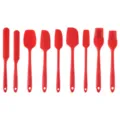Siliconen bakspatel 9 stuk set rode keukengerei deegschraper en bakkwast voor thuis koken - 9-delige Set / Rood