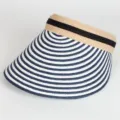 Blue and white striped straw sun visor, empty top summer beach hat, breathable design. - Striped Style (Navy Blue)