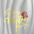 Gold acrylic Happy Valentine's Day cake topper with red hearts for romantic party dessert decor - Gold Background Red Small Heart Happy Valentine's Day