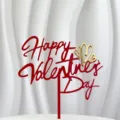 Red and gold acrylic Happy Valentine's Day cake topper with double hearts for romantic parties. - Red Background Gold Small Heart Happy Valentine's Day