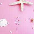 Pink acrylic number 8 cake topper with ocean shell starfish design for birthday decor - 8 / S