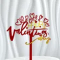 Red and gold acrylic Valentine's Day cake topper with cute hearts design, detail shot. - Happy Valentine's Day Many Hearts Red Gold (Width ~11CM)