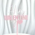 Closeup shot of pink and white acrylic cake topper featuring sweet Valentine design. - Happy Valentine's Day Pink White (Width ~10.5CM)