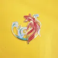 Chinese style red koi fish acrylic cake topper with blue wave details, fine gold trim. - Koi Design (No Stick)