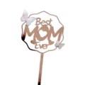 Moederdag rozégoud spiegelende taarttopper met iriserende vlinderdetails voor feest. - Best Mom / Roségoud