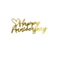 Elegante decoración para tarta Happy Anniversary de acrílico dorado para aniversario. - Dorado Happy Anniversary 1