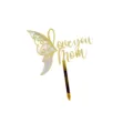 Mother's Day cake topper with iridescent butterfly wings and gold Love You Mom design. - Wings Love Mom / Gold