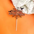 Halloween cake topper acrylic black web bats orange happy halloween party decoration 1pc - Paper Spider Web Happy Halloween