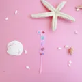 Pink acrylic number 1 cake topper with ocean starfish seashell design for birthday - 1 / L