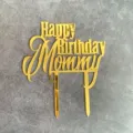 Vista detallada del adorno de tarta acrílico dorado Happy Birthday Mommy para fiesta. - Feliz Cumpleaños Mamá / Dorado