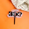 Halloween acrylic cake topper detail shot featuring black ghost design and BOO letters. - Ghost BOO (Grey Mist)