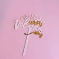 Valentine's Day acrylic cake topper with white and gold heart design for party decor. - Happy Valentine's Day Many Hearts Pink Gold (Width ~11CM)