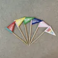 Detailed view of colorful minimalist triangle cake flags toppers with English text on wooden picks. - 2 Sets Triangle Flag Set 1 / 2 Sets (Flag Width approx. 4.5cm)