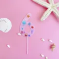 Pink acrylic number 6 cake topper with ocean seashell and starfish theme for birthday party. - 6 / L