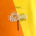 Halloween acrylic cake topper with Happy Halloween text and bat design, gold and white. - Gold Base