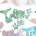 Mermaid birthday cake topper set glitter seashell starfish party decoration cute paper crafts - Green Series Set